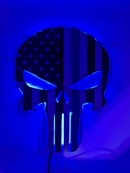 Punisher Skull American Flag Man Cave Metal Wall Art